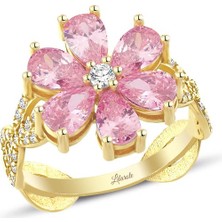 Lilarote Altın Pembe Damla Taşlı Yüzük