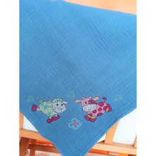 El Işlemeli Dört Kat Müslin Bebek Battaniyesi 85X90 cm