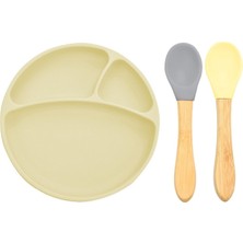 Oioi Silikon Tabak+Bambu Saplı Silikon Kaşık