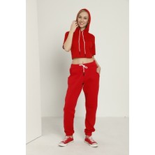Jenika Kadın 2 Iplik Kapüşonlu Crop  Eşofman Takım