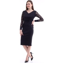 V Yaka Midi Balık Elbise