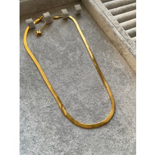Ni Aksesuar Kararmaz Çelik Düz Italyan Zincir 40 cm Altın Sarı Kolye