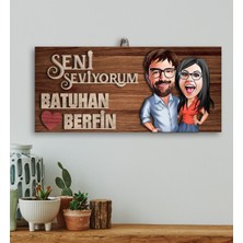 BK Kişiye Özel Sevgililer Karikatürlü Kabartma Figürlü Ahşap Tablo, Duvar Dekoru,sevgiliye Hediye,ev Dekorasyonu,sevgililer Günü Hediyesi