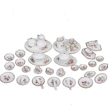 Dolity 50PCS Yeni Dollhouse Minyatür Yemek Takımı Çiçek Çay Sofra Takımı