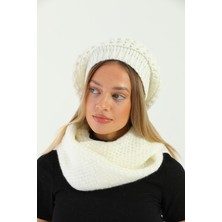 Elif İç Giyim Kadın Ekru Triko Ressam Bere ve Örgü Boyunluk Set