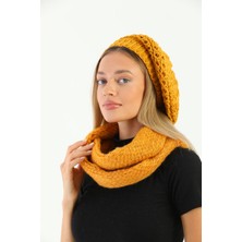 Elif İç Giyim Kadın Ekru Triko Ressam Bere ve Örgü Boyunluk Set