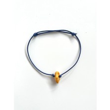 Kehribar Sarayı Kehribar Taneli Ayarlanabilir Mavi Ipli Bileklik