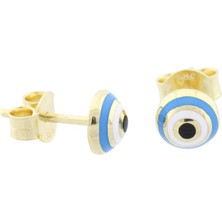 İryum Göz Mineli Nazarlık Çivili Altın Çocuk Küpe