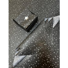 Tuğset Etiket Gümüş Yıldız Desenli Pelur Kağıdı - Siyah 50 x 70 cm 10'lu