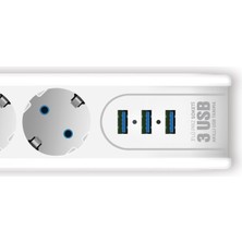 Mf Product Jettpower 0675 Akım Korumalı 3 Usb'li 3'lü Grup Priz 2 Mt Uzatma Kablosu Beyaz