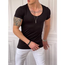 The One Erkek Açık Yaka Düz Kesim Pamuk Basic T-Shirt