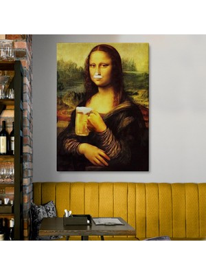 Lila Fil Bira Içme Mona Lisa Kanvas Tablo  Olağandışı Mona Lisa Kanvas Tablo