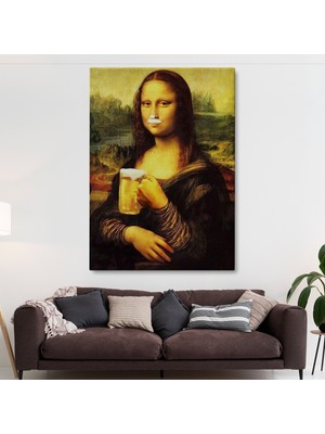 Lila Fil Bira Içme Mona Lisa Kanvas Tablo  Olağandışı Mona Lisa Kanvas Tablo