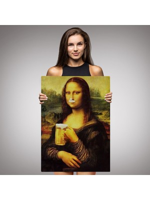 Lila Fil Bira Içme Mona Lisa Kanvas Tablo  Olağandışı Mona Lisa Kanvas Tablo