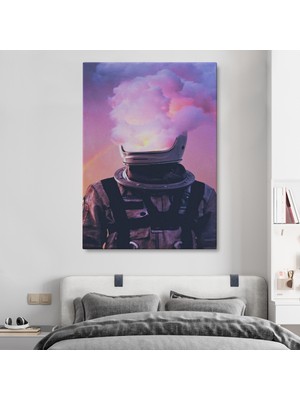 Lila Fil Beyni Yakılan Astronot Kanvas Tablo  Gerçeküstü Pop Art Kanvas Tablo