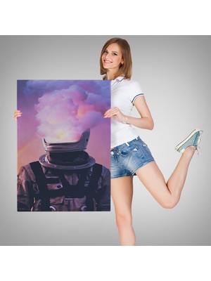 Lila Fil Beyni Yakılan Astronot Kanvas Tablo  Gerçeküstü Pop Art Kanvas Tablo