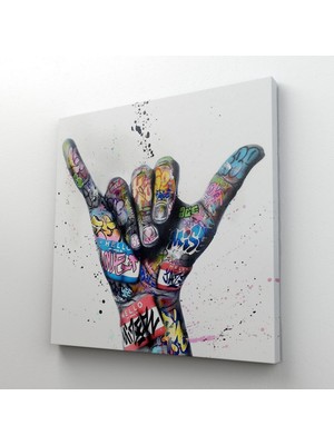 Lila Fil Banksy Tarzı Hands Victory Jest Graffiti Kanvas Tablo