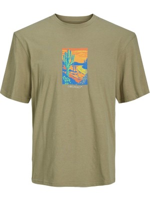 Jack & Jones Yuvarlak Yaka Baskılı Kısa Kollu Açık Yeşil Erkek T-Shirt 12230734