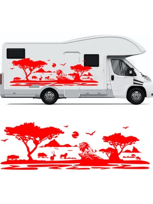 Melek Pazarı Aslan Karavan Sticker. Asfika Doğa Manzarası Kamp Karavan STICKER-S1360
