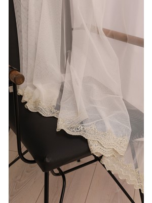 Perhal Etek Işlemeli Grek Altın Gold Renk 1-2,5 Orta Pileli Tül Perde