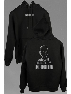 Kendim Seçtim One Punch Man 10 Km Every Day Logo Ön ve Arka Baskılı Sweatshirt Kapüşonlu Hoodie
