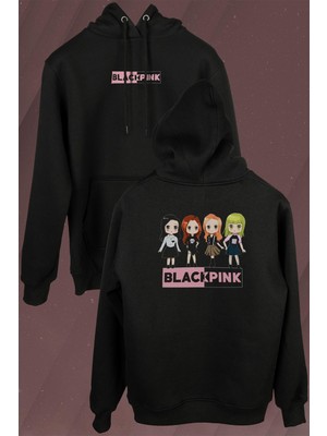Kendim Seçtim Chibi Black Pink Blackpink Müzik Güney Kore Ön ve Arka Baskılı Sweatshirt Kapüşonlu Hoodie