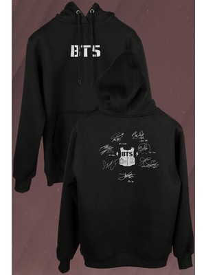 Kendim Seçtim Bts Bangtan Boys Signature Signs Imza Ön ve Arka Baskılı Sweatshirt Kapüşonlu Hoodie