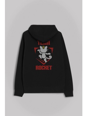 Kendim Seçtim Pokemon Team Rocket Logo Roket Takımı Ön ve Arka Baskılı Sweatshirt Kapüşonlu Hoodie