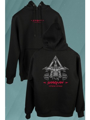 Kendim Seçtim Spartan Extreme Fitness Halter Gym Bodybuilding Ön ve Arka Baskılı Sweatshirt Kapüşonlu Hoodie