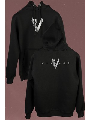 Kendim Seçtim Vikings Hıstory Vikingler Logo Ön ve Arka Baskılı Sweatshirt Kapüşonlu Hoodie