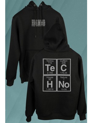 Kendim Seçtim Techno Festival Music House Periyodik Tablo Ön ve Arka Baskılı Sweatshirt Kapüşonlu Hoodie