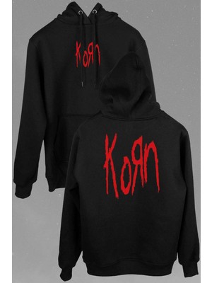 Kendim Seçtim Korn Metal Music Logo Ön ve Arka Baskılı Sweatshirt Kapüşonlu Hoodie