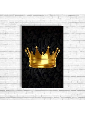 Trend Poster Kral Tacı Siyah Gold Retro Ahşap Poster