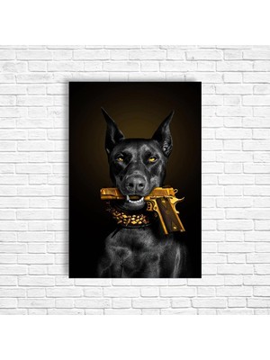 Trend Poster Tabancalı Köpek Retro Ahşap Poster
