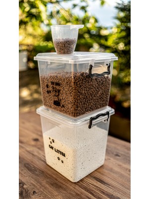 Ata Home Kedi Köpek Kuru Mama Kum Saklama Kabı Kutusu Seti