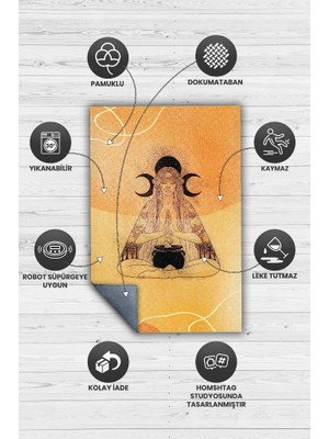 Homshtag Ritüel Meditasyon Krem Bej Halı Vintage Halı,Yoga Halısı,Sipiritüel Halı