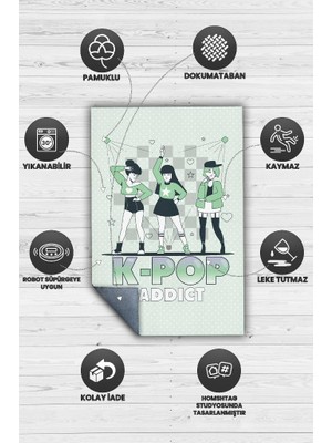 Homshtag K-pop Bağımlısı Pamuklu Dokuma Tabanlı Yıkanabilir Kaymaz Dekoratif Halı