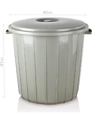 Abnturk Yuvarlak Battal Kapaklı Çöp Kovası Sağlam Kalite Plastik Çöp Kutusu Ø40 H41 Su Erzak Kovası 35 Lt
