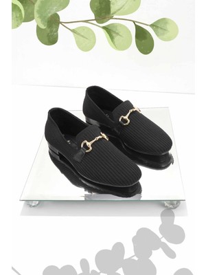 Bambi Siyah Triko  Kadın Loafer Ayakkabı K0132030208210