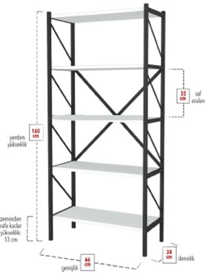 MHR Group Mobilya Beyaz Kitaplık, 5 Raflı Kitaplık, Dekoratif Kitaplık, Metal Kitaplık, Modern Raflı Kitaplık, Premium Raflı Kitaplık