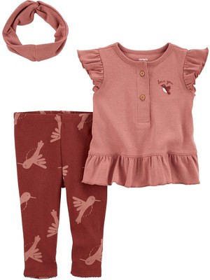 Carter's Kız Bebek Alt Üst Set 3'lü Paket Pembe