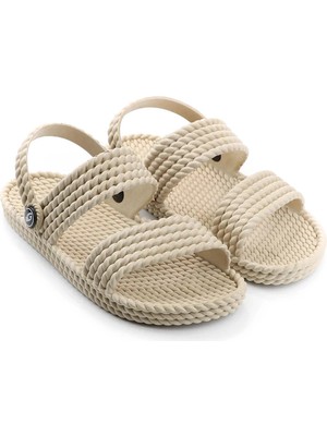 Gezer Kadın Yazlık Hasır Görünümlü Ayarlanabilir Kaydırmaz Taban Terlik Bej Renkli Konforlu Tasarım