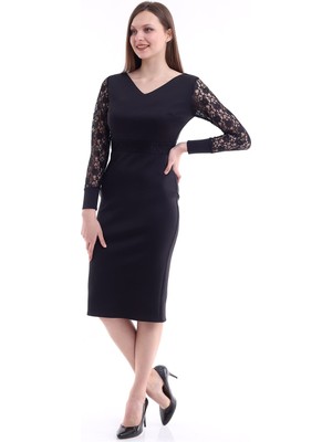 V Yaka Midi Balık Elbise