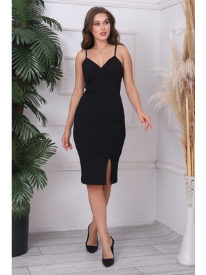 Askılı Önü Büzgülü Elbise