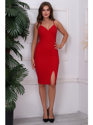 Askılı Önü Büzgülü Elbise