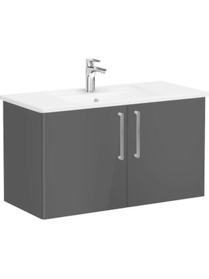 Vitra Root Flat 100 cm Parlak Antrasit Kapaklı Banyo Dolabı Alt Modül Lavabo 66316