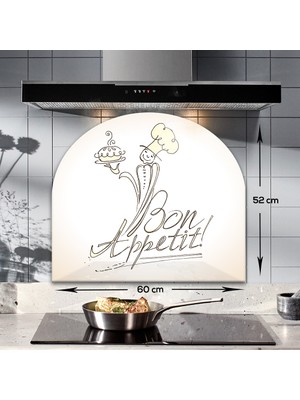 Decorita Cam Ocak Arkası Koruyucu | Oval Şekilli | Bon Appetit - Şef | 52CM x 60CM