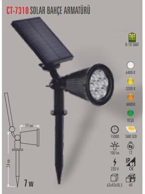 Cata Ct 7310 LED ve Solar Bahçe Armatürü