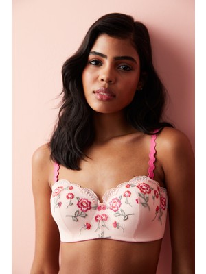Penti Lotus Broderie Sütyen Kadınlar İçin Pembe Renk, Ayarlanabilir Askılar ve Çiçek Nakışları