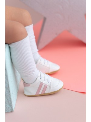 First Step Pembe Çizgili Beyaz Kız Bebek Spor Patik Yumuşak ve Esnek Yapı ile 4 Mevsim Kullanım